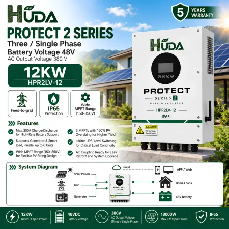 HUDA HPR2LV-12 12KW 48V Hybrid Solar inverter Home off-grid photovoltaic integrated machine with built-in 3*40A MPPT HUDA HPR2LV-12 12KW 48V Hybrid Solar inverter Home off-grid photovoltaic integrated machine with built-in 3*40A MPPT